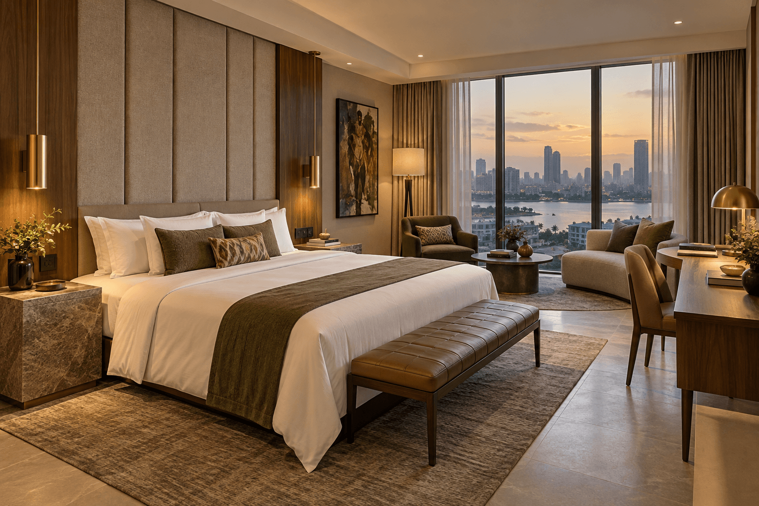 Luxury Lagos hotel guest suite overlooking the city and lagoon